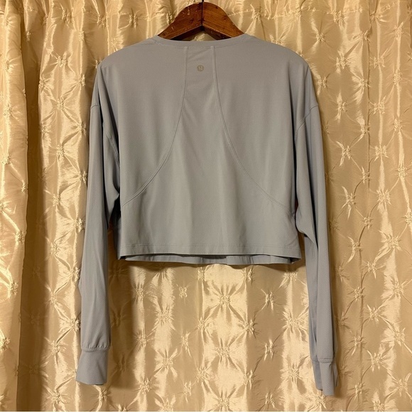 Lululemon Muscle Love Long Sleeve Cropped Shirt Blue Linen Oversized Swiftly - Picture 7 of 14
